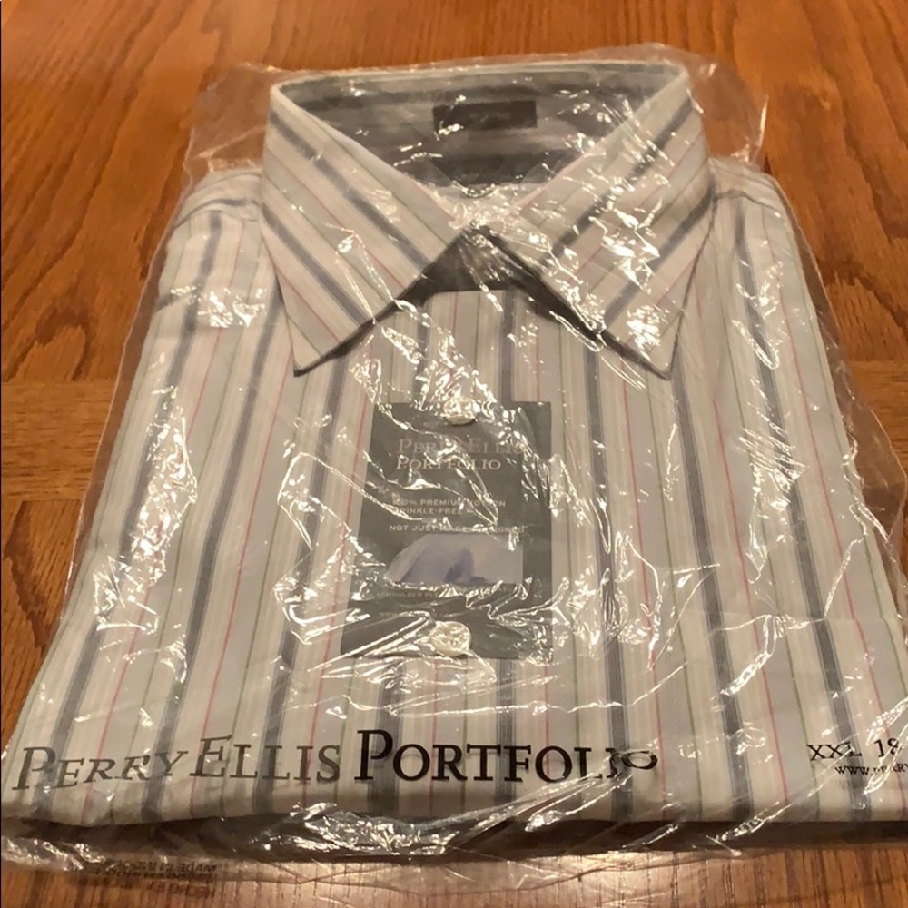 Perry Ellis Button Down Dress Shirt, Tan, Neck-18